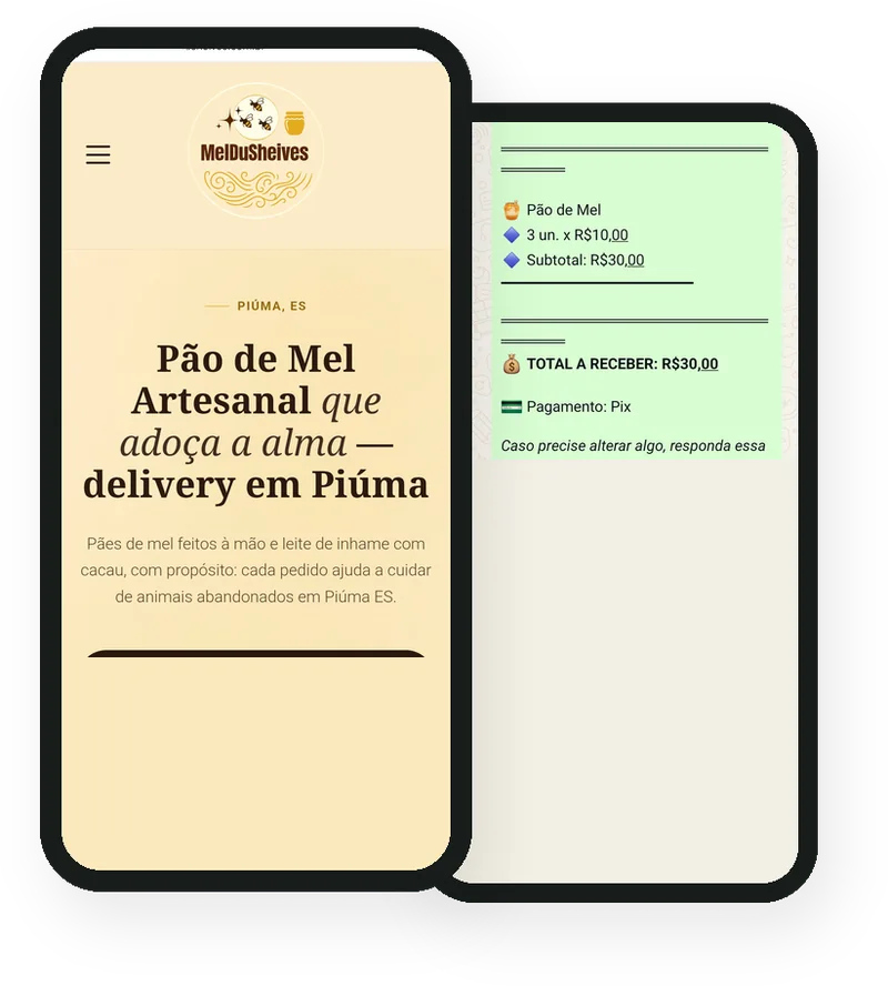 Landing page do pão de mel Mel du Sheives no celular